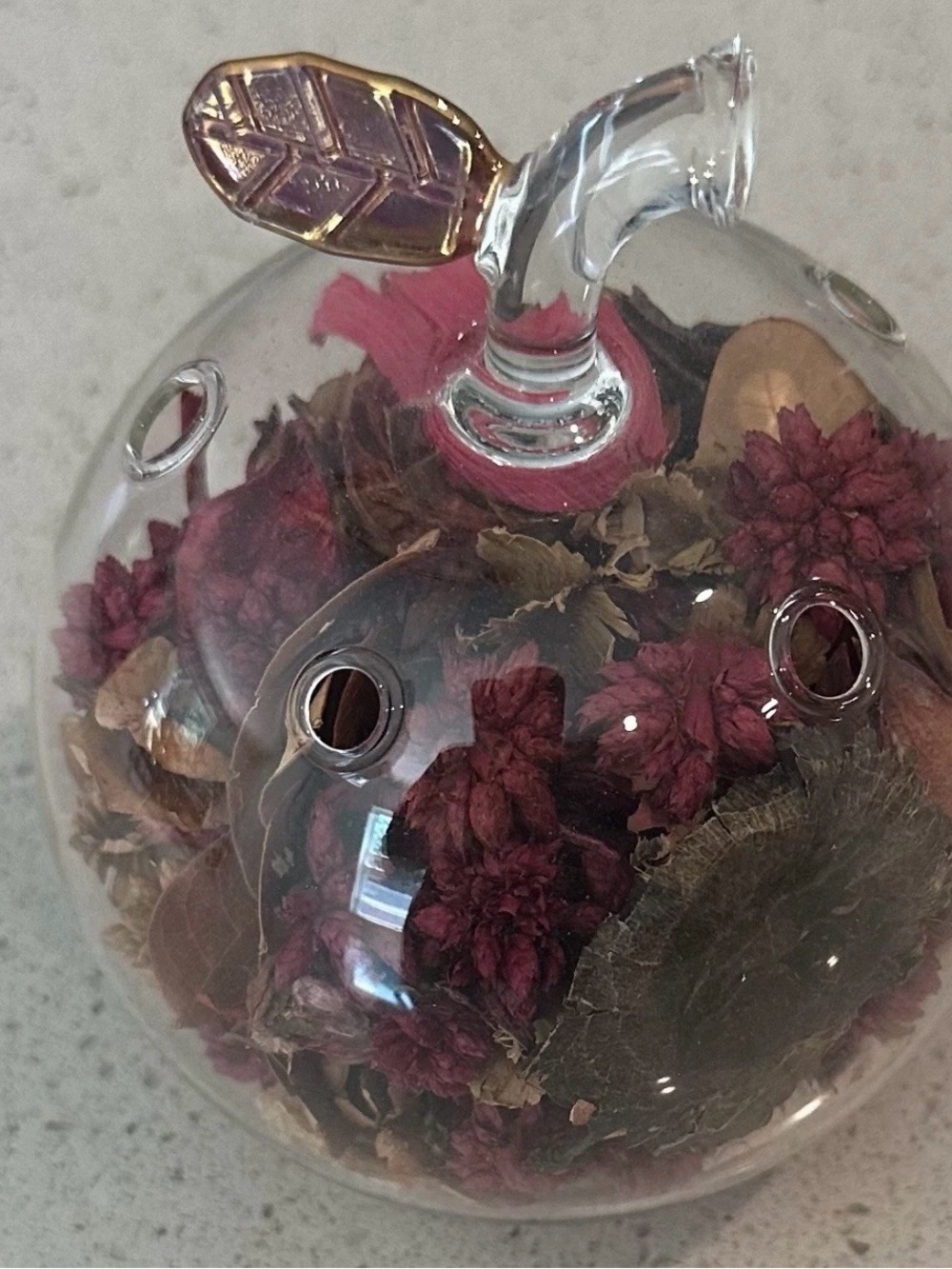 Glass Apple Terrarium with Dried Pink Floral Filling